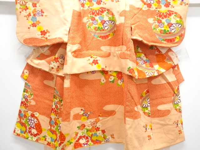 JAPANESE KIMONO / ANTIQUE KIMONO /  SILK / MON KINSHA / MARI BALL & FLOWER